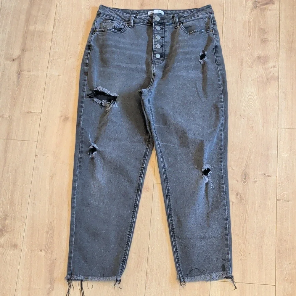 Washed Black Distressed High-Rise Denim